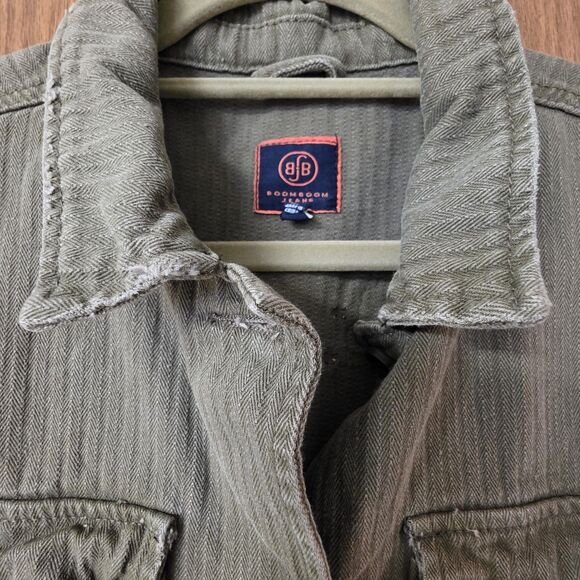 Boom Boom Jeans Jacket L Skull Green Floral Embroidered Button Military Style - Picture 7 of 14